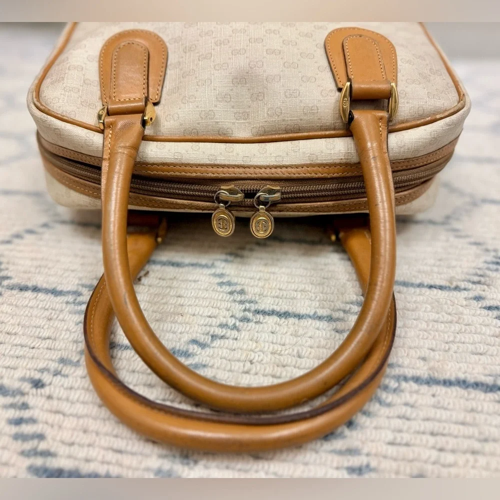 GUCCI Vintage 80’s Brown GG Monogram Signature Micro Supreme Top Handle Handbag